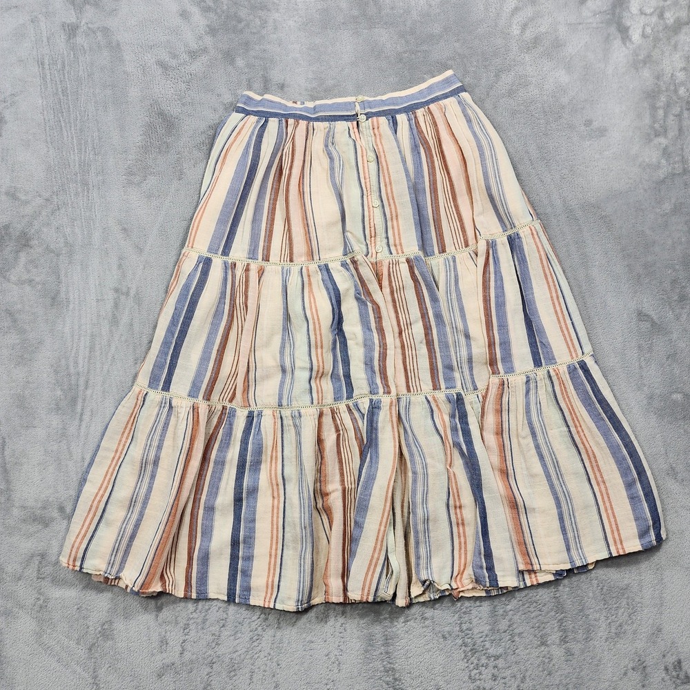 Lucky Brand Skirt Womens S Multicolor Striped Button Front Tiered Peasant Boho